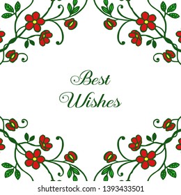Vector illustration various pattern art red floral frames isolated on white backdrop with best wishes hand drawn