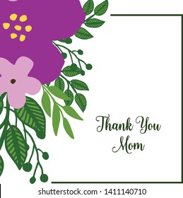 Vector illustration various pattern art purple flower frame with poster thank you mom