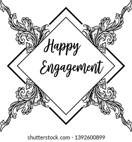Vector illustration various pattern happy engagement with beautiful flower frame
