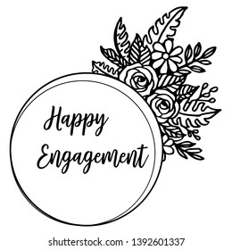 Vector illustration various pattern happy engagement with beautiful flower frame