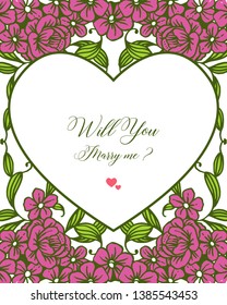 Vector illustration various pattern purple bouqet frame for template will you marry me