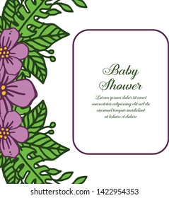 Vector illustration various pattern purple wreath frame with greeting card baby shower