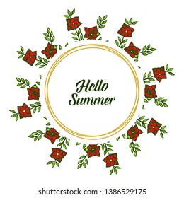 Vector illustration various pattern red wreath frame for banner hello summer