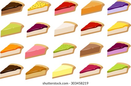 Vector illustration of various pies/ cheesecakes in different flavors.