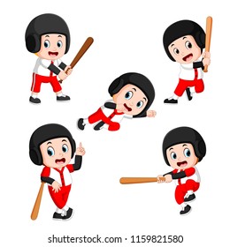 vector illustration of The various positions of the baseball player