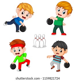 vector illustration of The various positions of the bowling player
