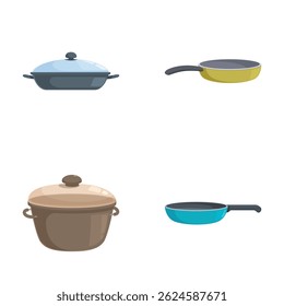 Ilustración vectorial de varias ollas y sartenes, perfecto para diseños con temática de cocina