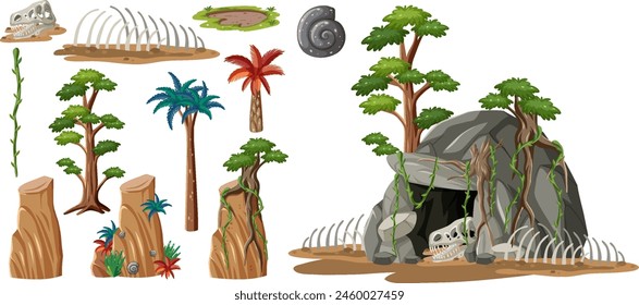 Vector illustration of various prehistoric elements