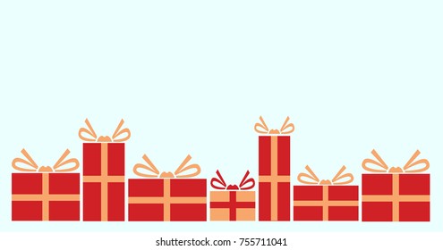 Vector illustration of various presents for Christmas. Gifts wrapped in red paper.