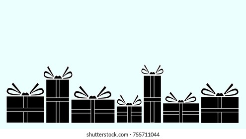 Vector illustration of various presents for Christmas. Gift silhouette