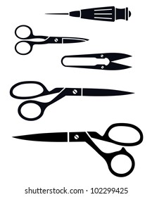 Vector illustration of  various professional tailor Scissors