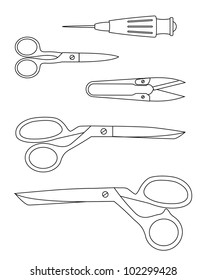 Vector illustration of  various professional tailor Scissors