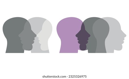 Ilustración vectorial de varios perfiles de personas que representan asexualidad. Orgullo asexual.