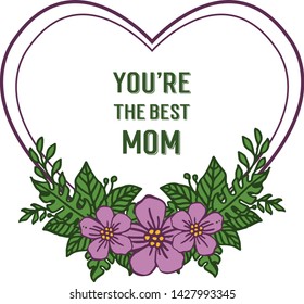 Vector illustration various purple wreath frames bloom for lettering of best mom