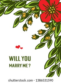 Vector illustration various red flower frames blooms for greeting card will you marry me