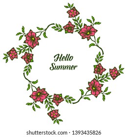 Vector illustration various red wreath frames bloom for letter hello summer hand drawn