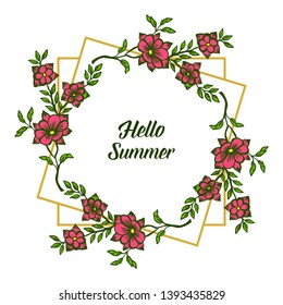 Vector illustration various red wreath frames bloom for letter hello summer hand drawn