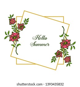 Vector illustration various red wreath frames bloom for letter hello summer hand drawn
