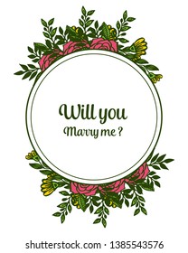 Vector illustration various of rose flower frames blooms for banner will you marry me