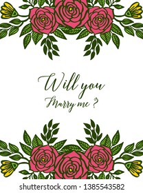 Vector illustration various of rose flower frames blooms for banner will you marry me