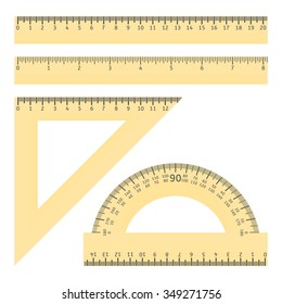 Vector illustration of various rulers and protractor