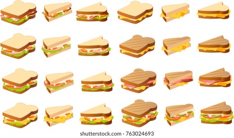 Vector illustration of various sandwiches