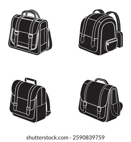 Vector Illustration of Various School Bags and Backpacks