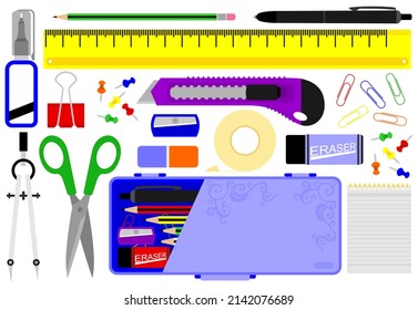 vector illustration of various school supplies