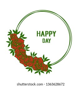 Vector illustration various shape circle of flower frame with lettering happy day hand drawn