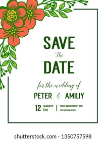 Vector illustration various shape orange flower frames blooms for save the date cards hand drawn