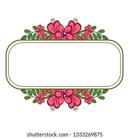 Vector illustration various shape pink flower frame with green leaves