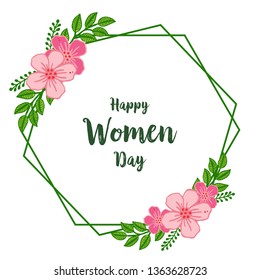 Vector illustration various shape pink flower frame with template happy women day hand drawn