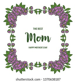 Vector illustration various shape purple rose flower frame with mom template card hand drawn