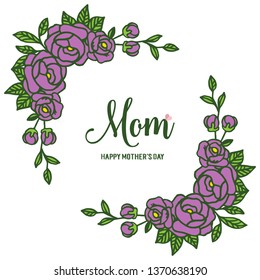 Vector illustration various shape purple rose flower frame with mom template card hand drawn