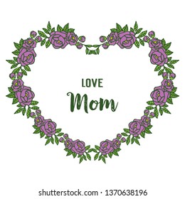 Vector illustration various shape purple rose flower frame with mom template card hand drawn