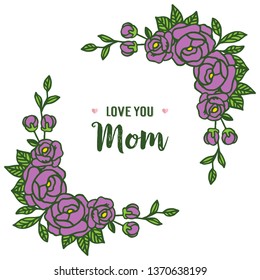 Vector illustration various shape purple rose flower frame with mom template card hand drawn