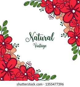 Vector illustration various shape red flower frame for greeting card natural vintage hand drawn
