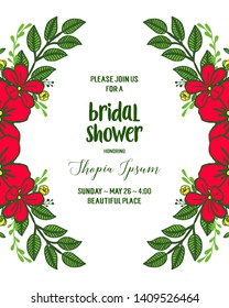 Vector illustration various shape red flower frame for card bridal shower