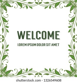 Vector illustration various shapes of green leaf flower frames with greeting card welcome hand drawn