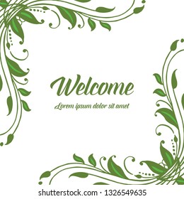 Vector illustration various shapes of green leaf flower frames with greeting card welcome hand drawn