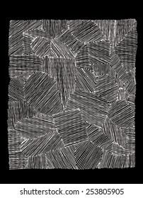 Vector illustration of various shapes striped hand drawn image. Black and white freehand drawing.