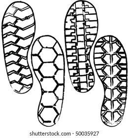 Vector illustration of various shoeprint