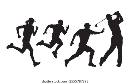 Vector illustration of various silhouettes of athletes performing sports.