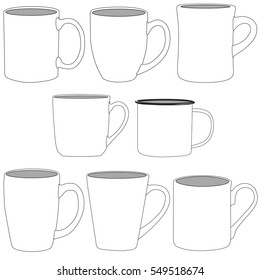 Vector Illustration of various size and shape Coffee Mugs