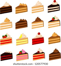 Vector illustration of various slices of cake. svg