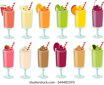 Vector illustration of various smoothies.