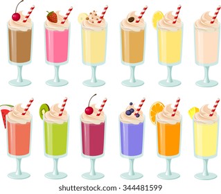 Vector illustration of various smoothies.