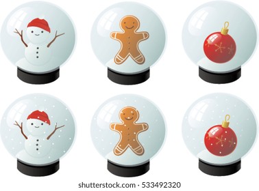 Vector illustration of various snow globes.