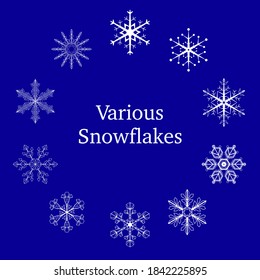 Vector illustration of various snowflakes
