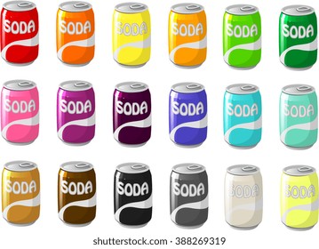 Vector illustration of various soda cans.